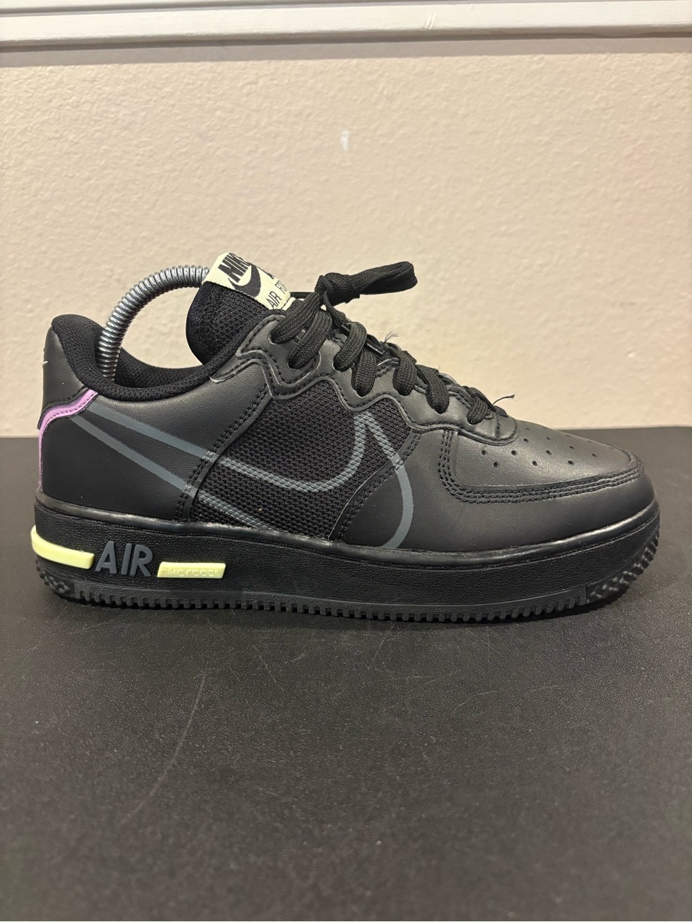 Nike Air Force 1 React Triple Black Violet CD6960-001 Youth Sz 6.5Y Womens Sz 8 - Picture 2 of 11